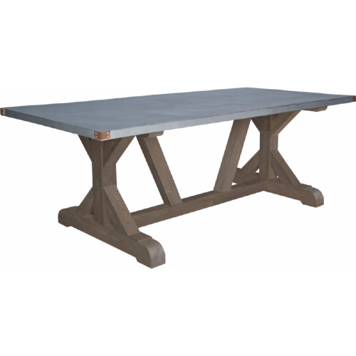 Bossa Nova Dining Table in Salvaged, Recycled & Reclaimed Pine Base w/ Zinc Top